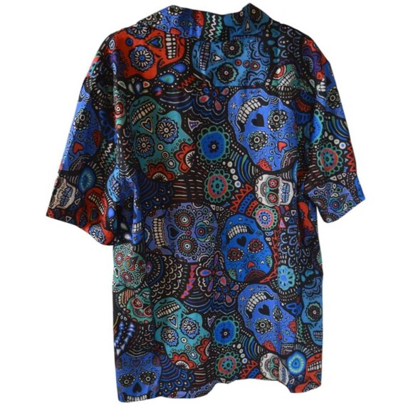 Men’s Button Up Shirt Sugar Skull Día de los Muertos Print Size 2XL - Picture 2 of 2